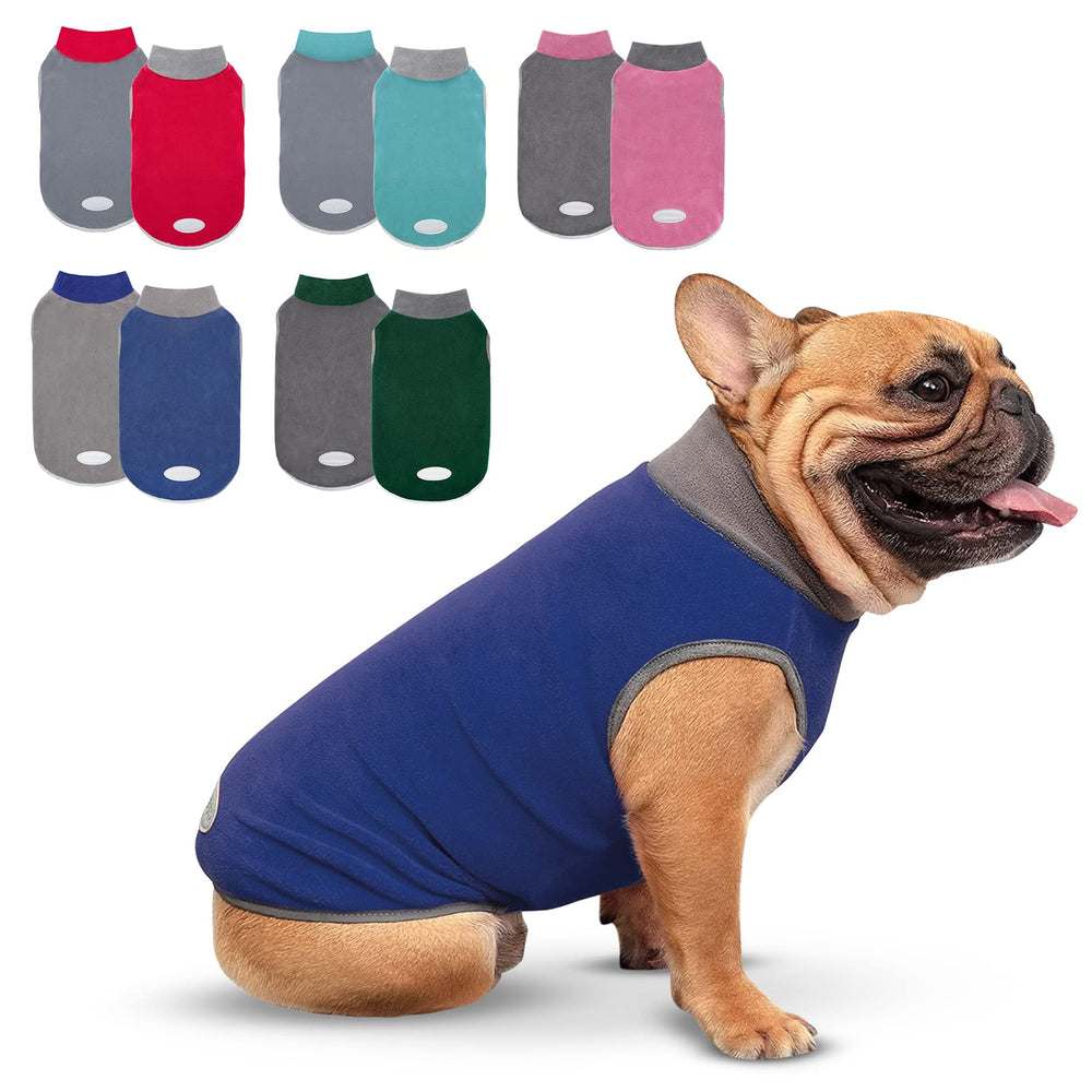 Cyeollo dog sweater gray-blue front shows soft stretch fleece for comfortable movement.