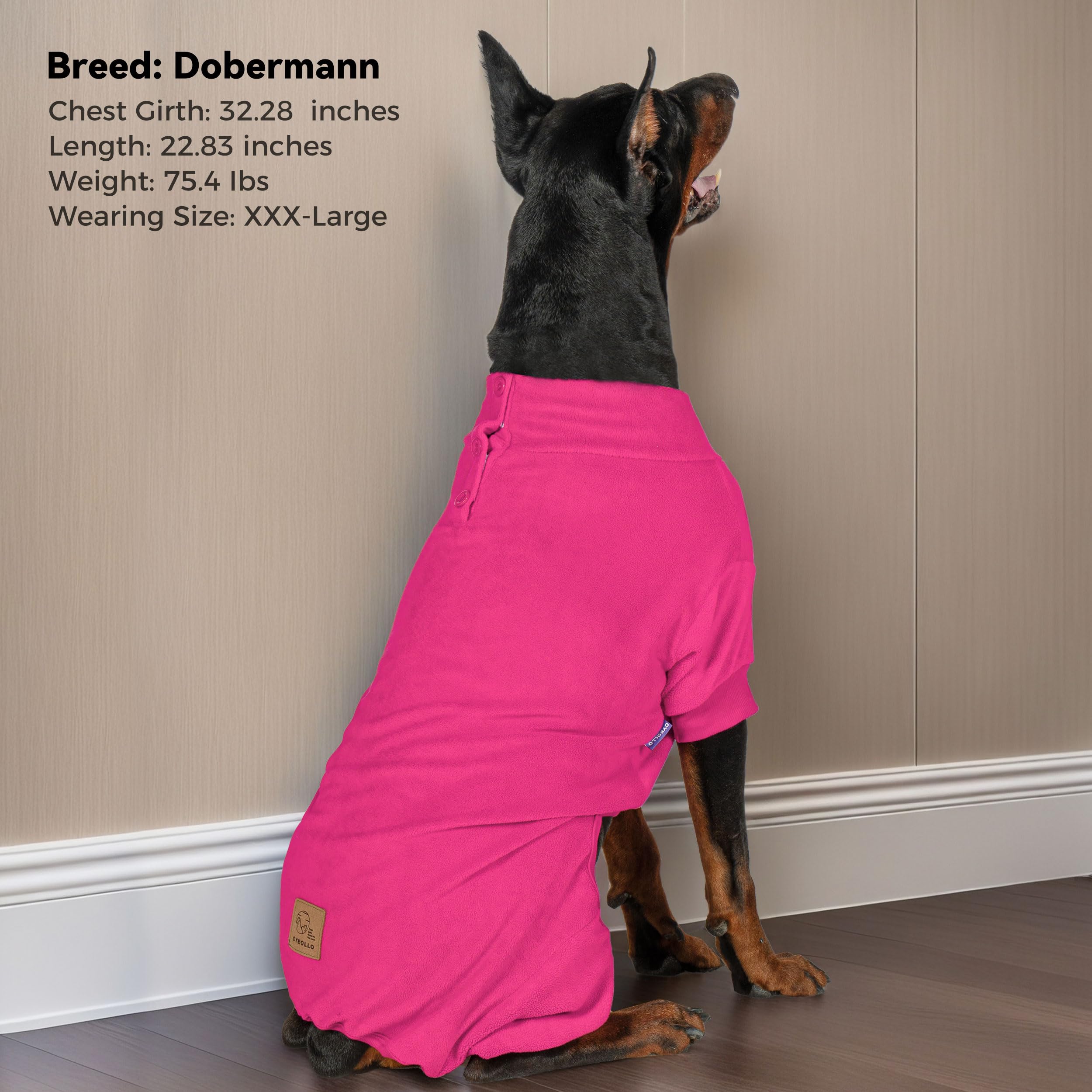 Cyeollo fleece dog pajamas side stretch in fuchsia, supports flexible movement.