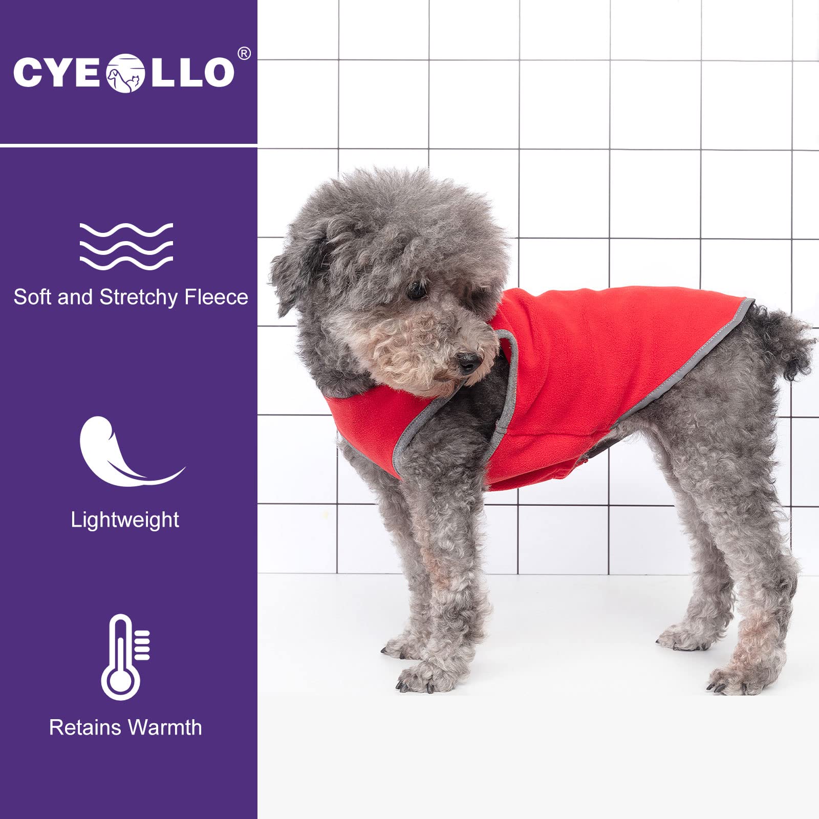 Cyeollo reflective stripe night safety on dog fleece sweater.