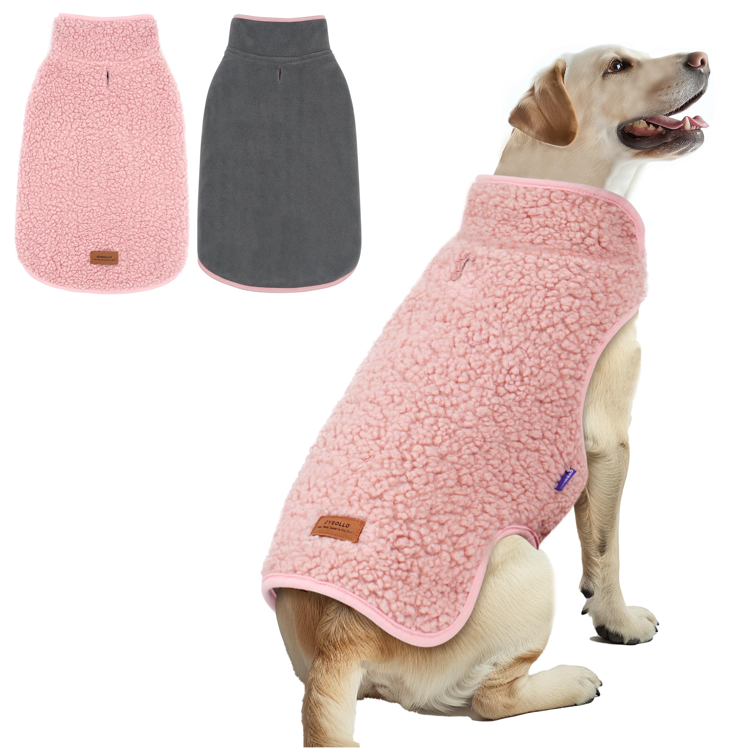 Cyeollo Sherpa dog coat with turtleneck pink XXL, front view, warm winter wear