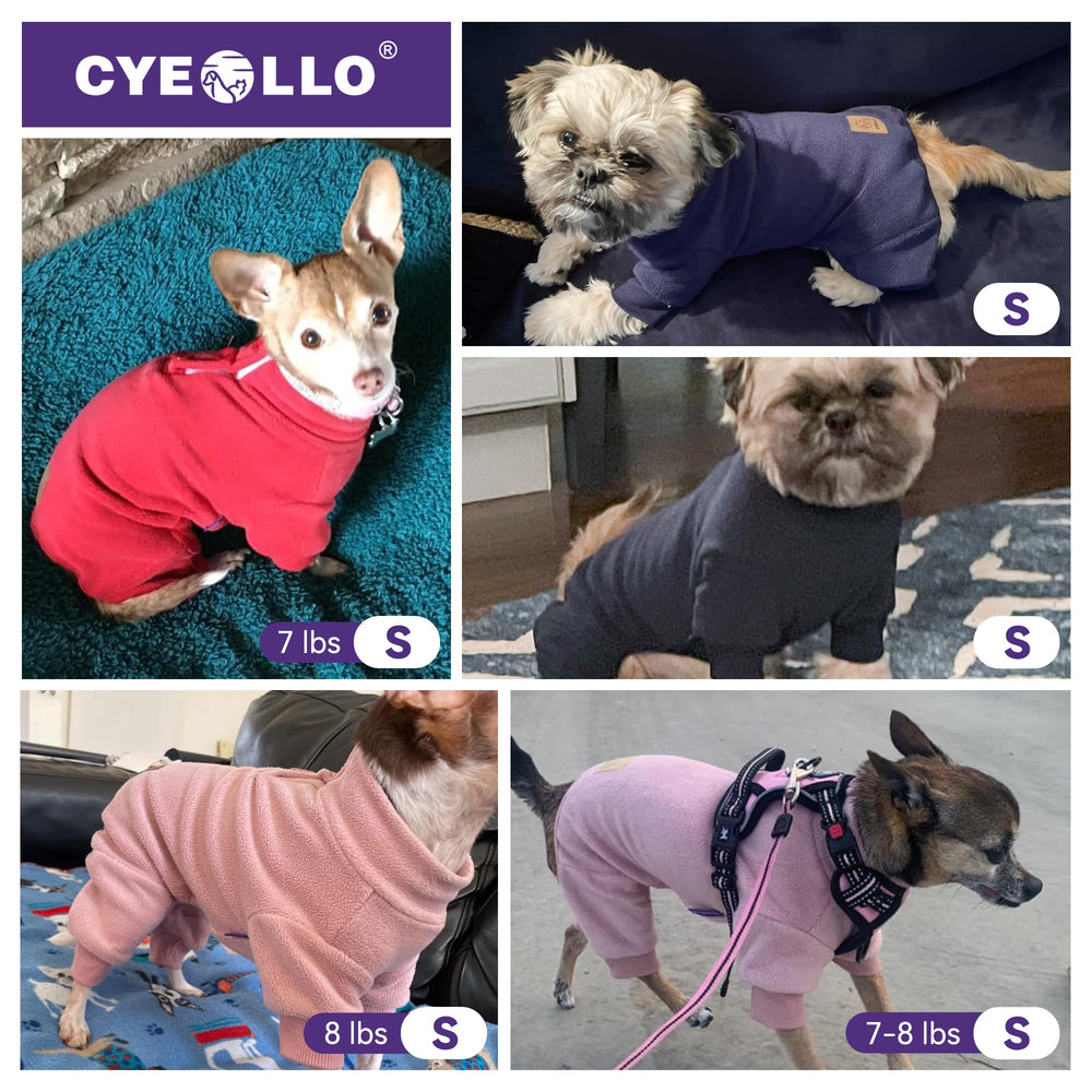 Cyeollo small dog pajamas purple double-sided fleece offers warmth with breathability