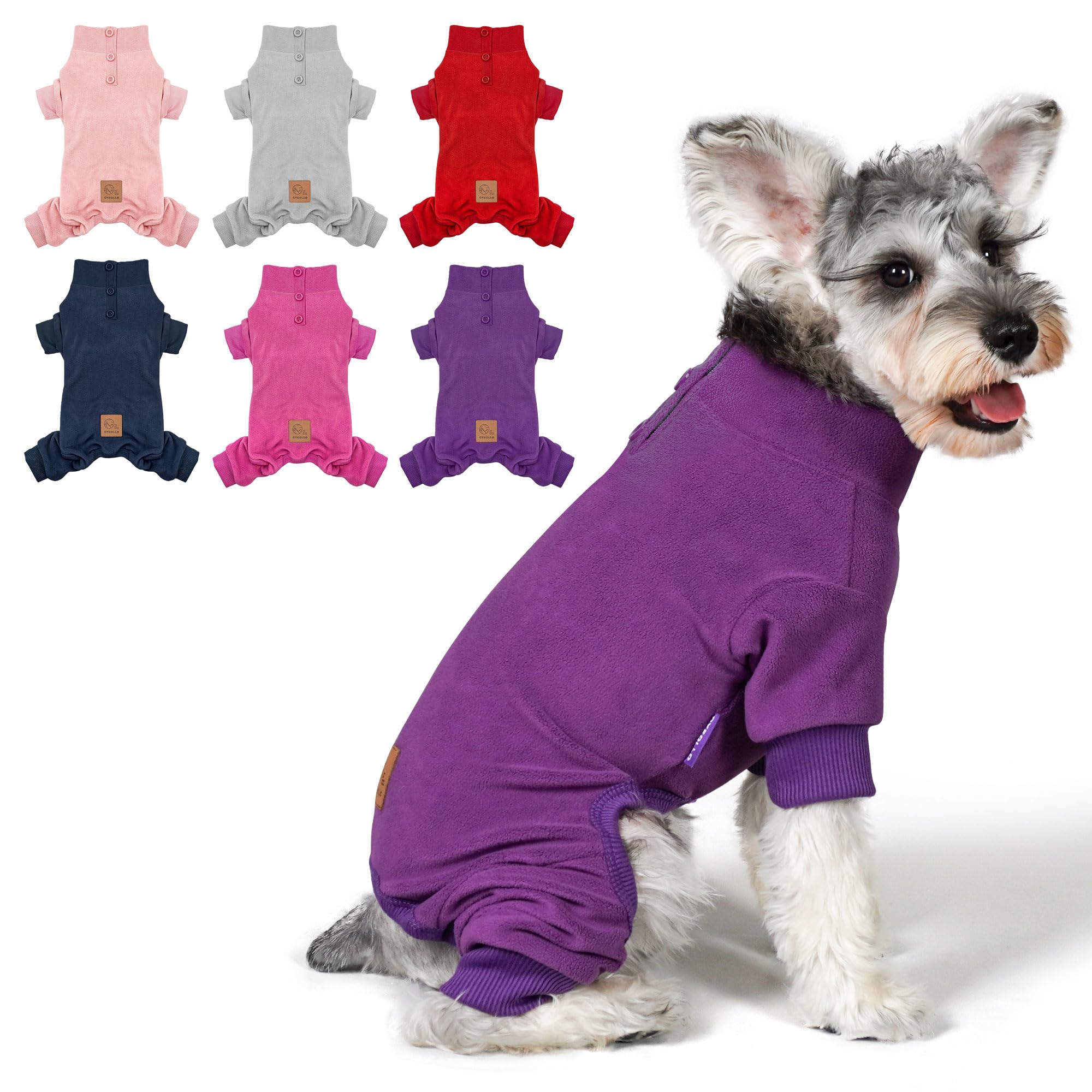 Cyeollo small dog pajamas purple front view for cozy warmth during walks