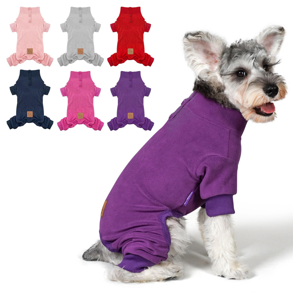 Cyeollo small dog pajamas purple front view for cozy warmth during walks