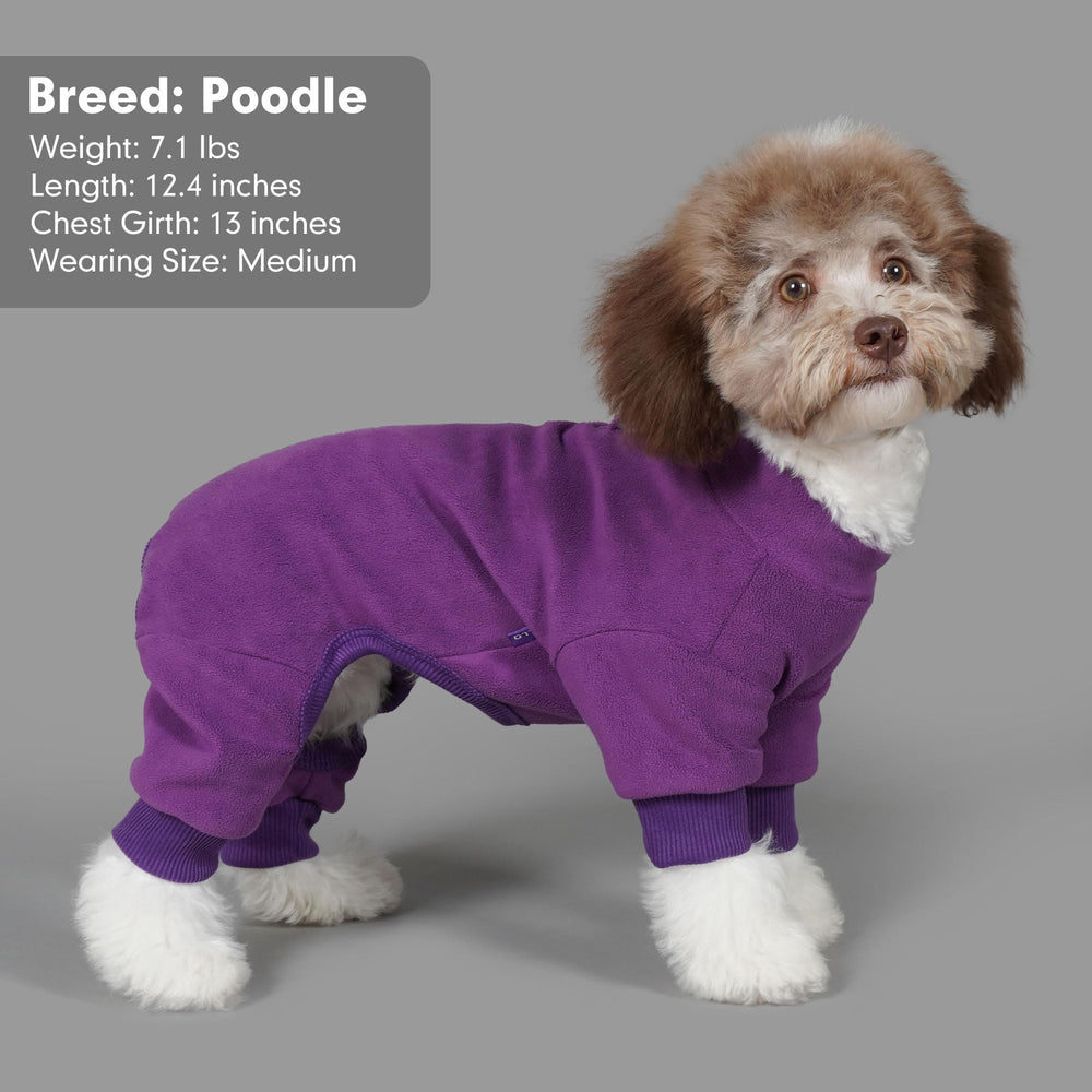 Cyeollo small dog pajamas purple wearing closeup highlights soft fleece comfort