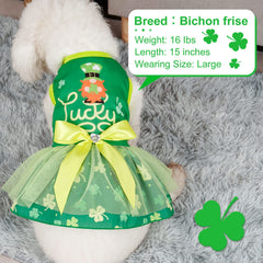 cyeollo dress highlights shamrock print and rhinestone bow for shine in photos