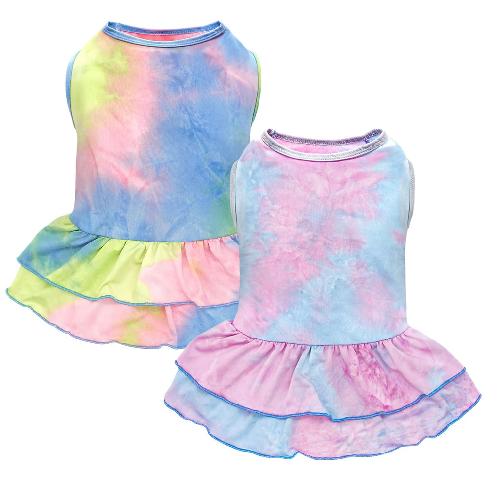 Cyeollo tie-dye dog dress front view, ideal for stylish outdoor adventures.