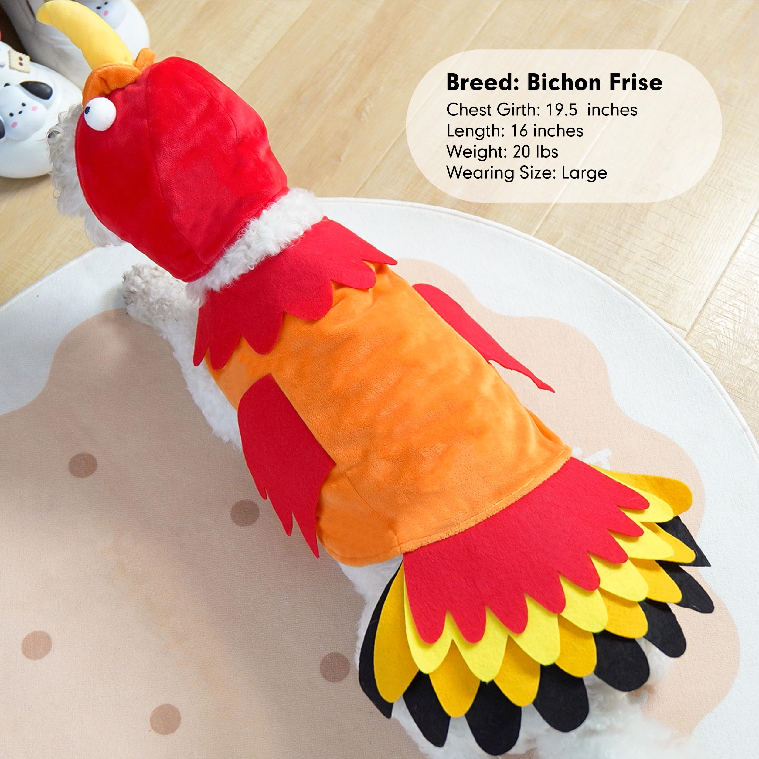 cyeollo turkey-costume dog-wearing-shot demonstrates easy-on with hook-and-loop