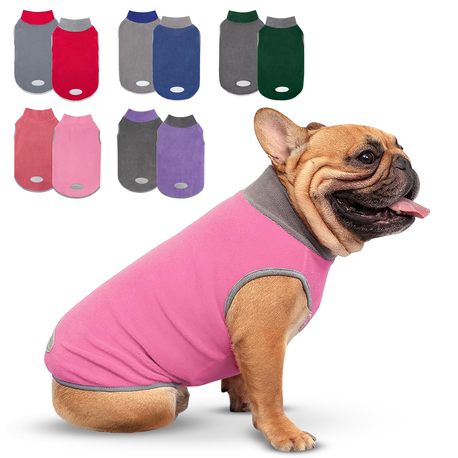 cyeollo pink fleece dog sweater two-pack, front view, cozy daily wear.