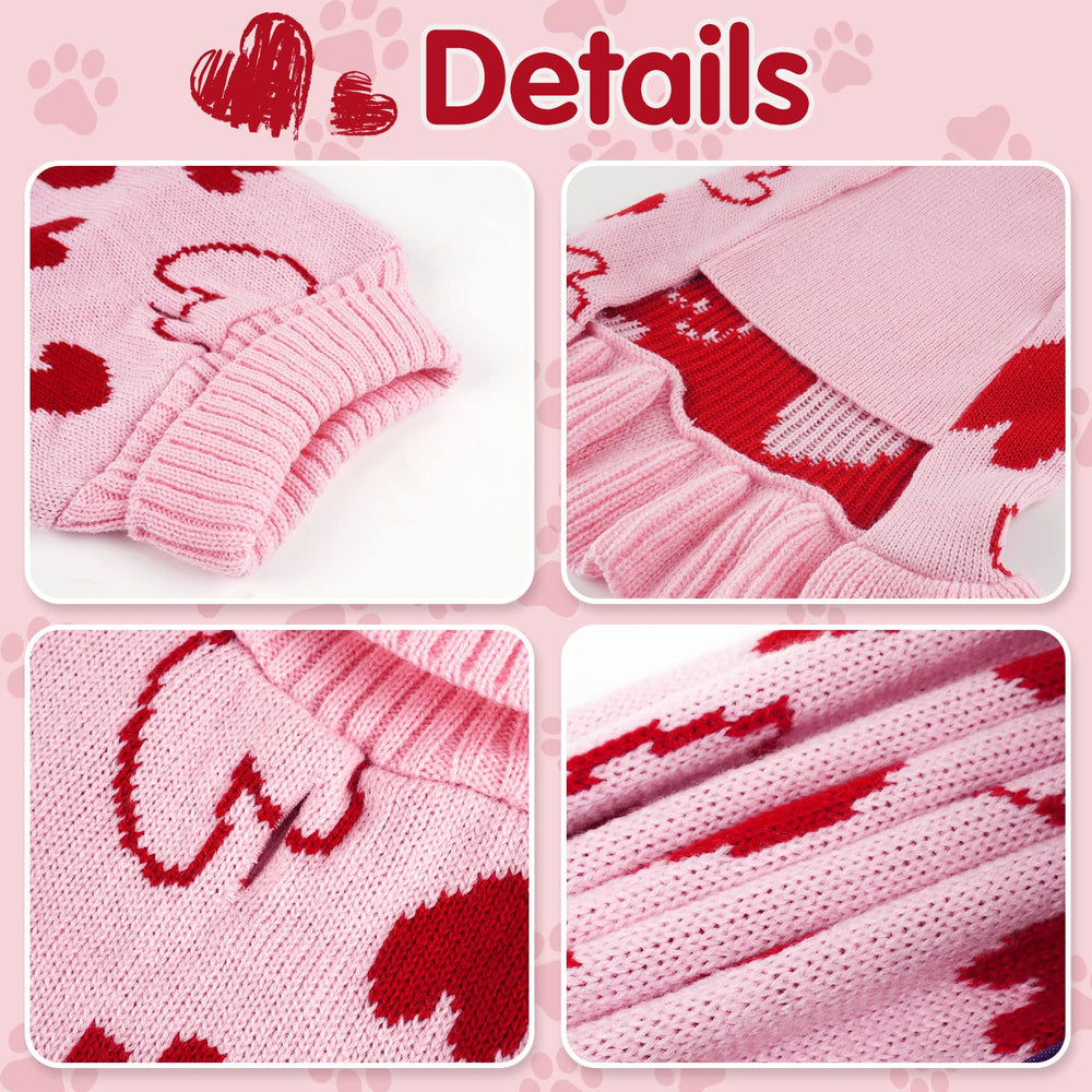 cyeollo Valentine dog sweater dress worn by a small dog model for size reference