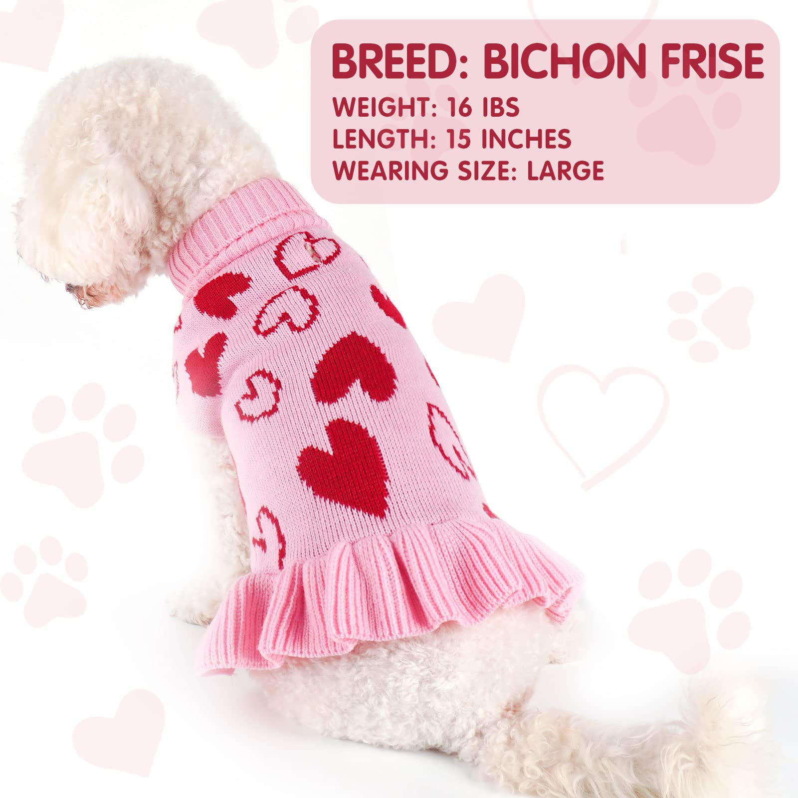 cyeollo Valentine dog sweater dress pink color emphasizes cute holiday style