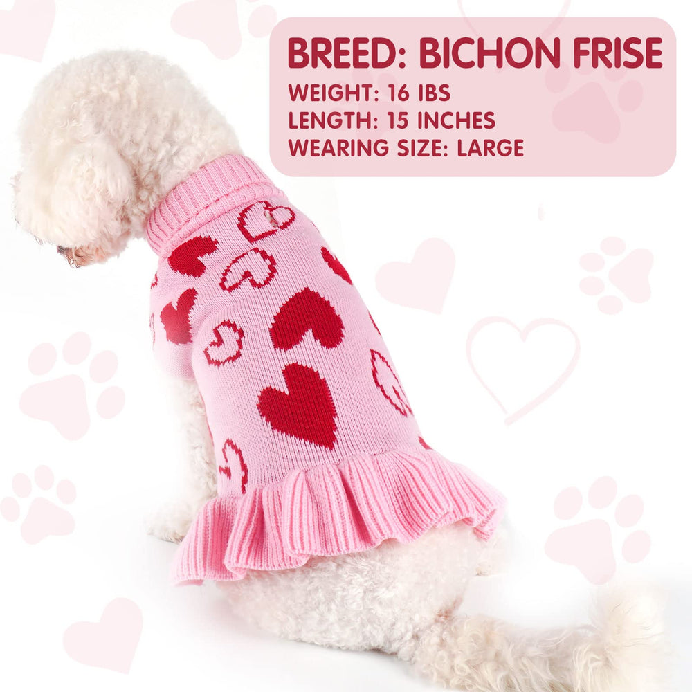 cyeollo Valentine dog sweater dress pink color emphasizes cute holiday style