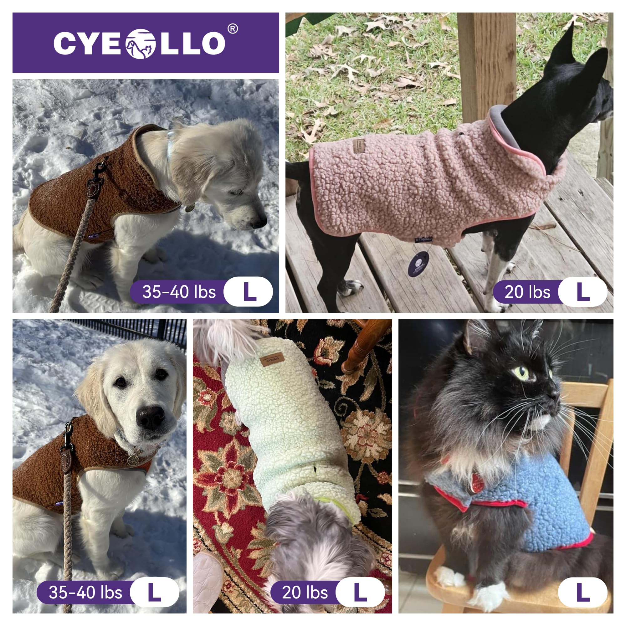 cyeollo warm dog coat sherpa chest-adjustment strap for easy on/off