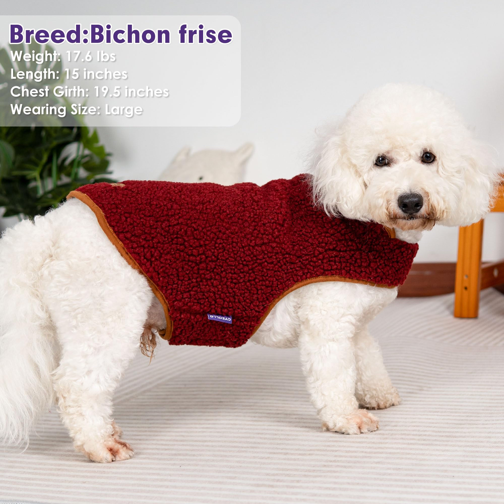 cyeollo warm dog coat sherpa closeup fleece texture and softness