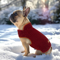 cyeollo warm dog coat sherpa outer side shows rich burgundy color and soft texture