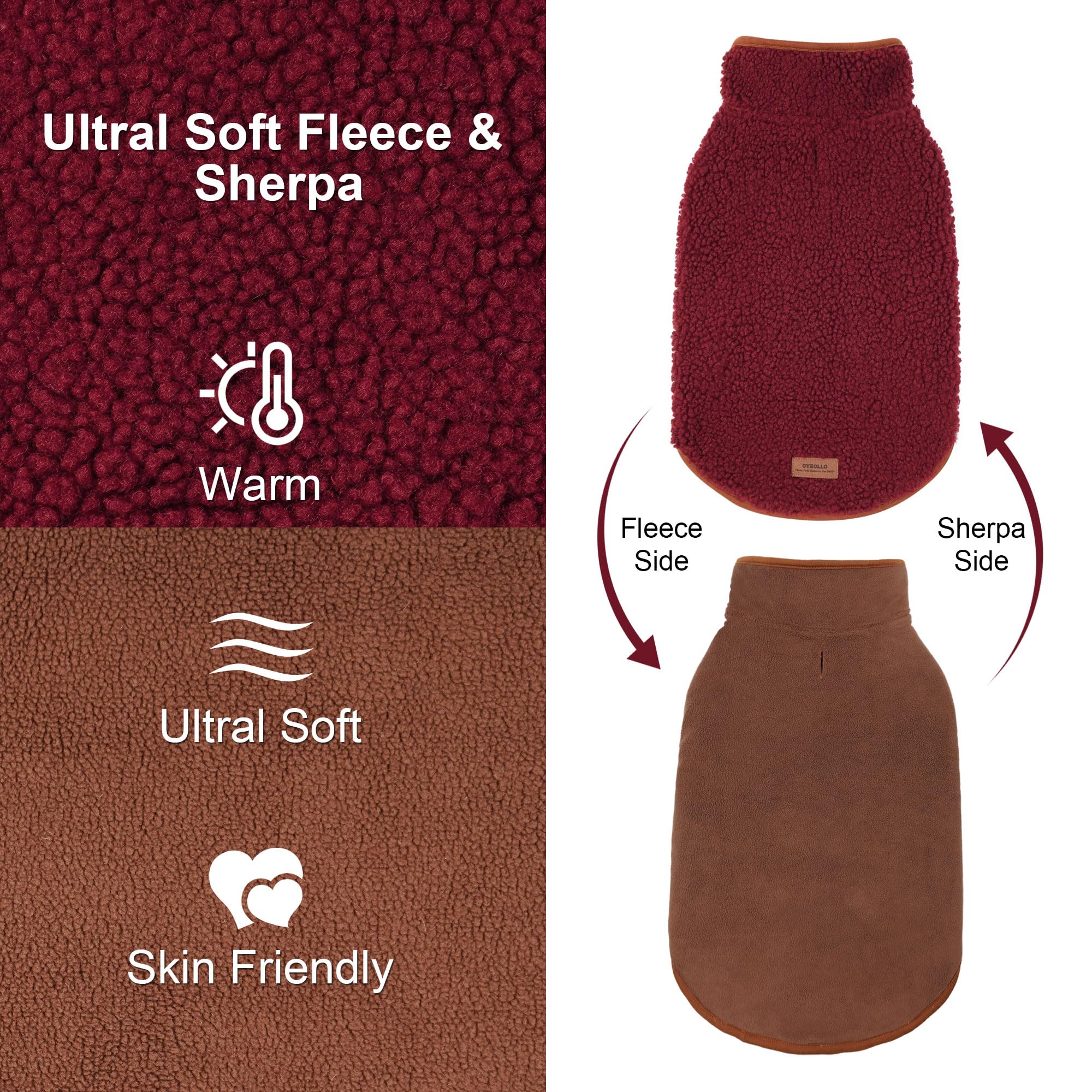 cyeollo warm dog coat sherpa reversible inside reveals two stylish sides