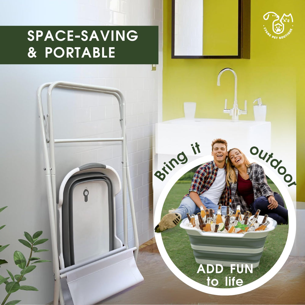 CYGNE collapsible tub storage compact for quick setup and stowaway.