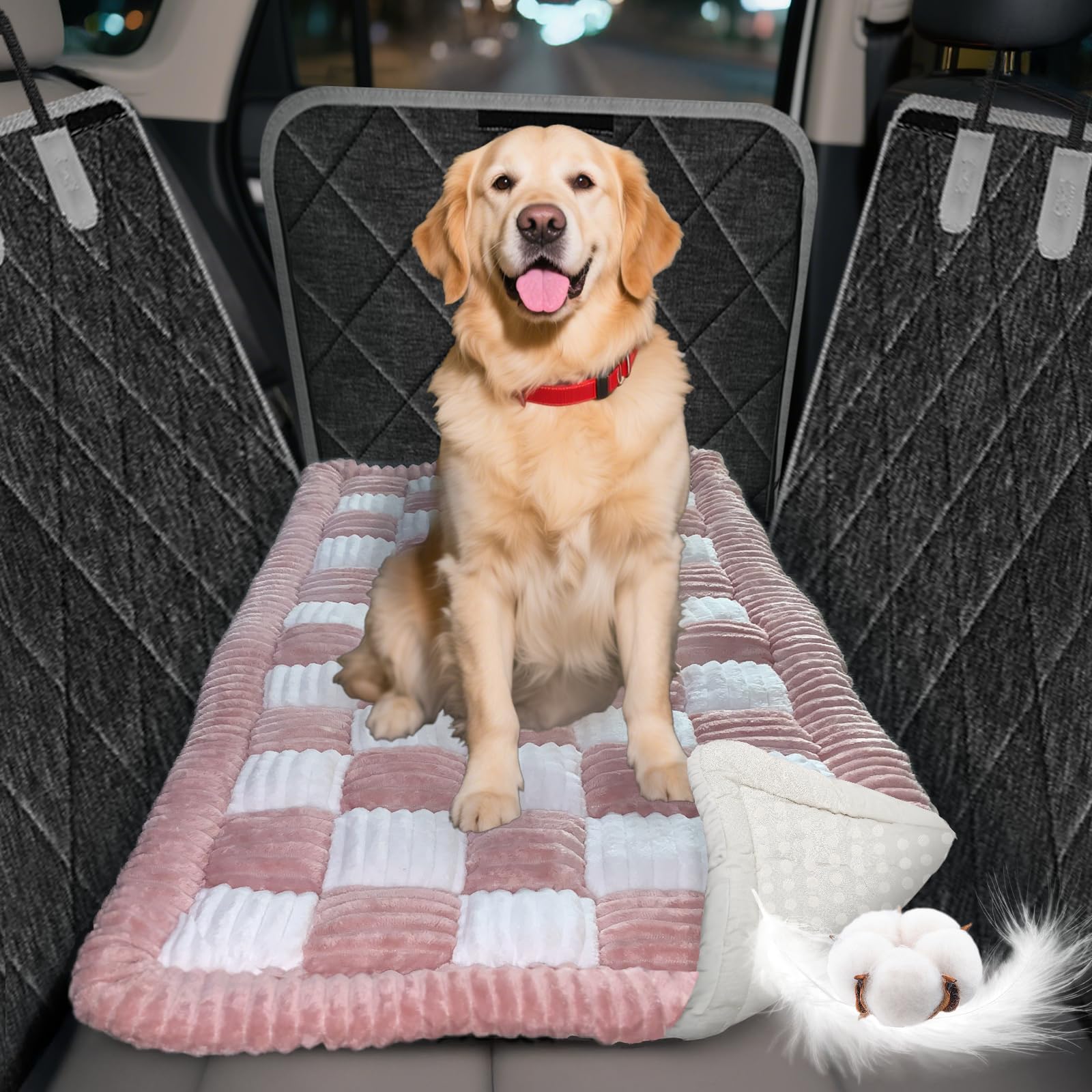 Cyhczx Thickened Dog Bed with non-slip base keeps pets secure on the car back seat.