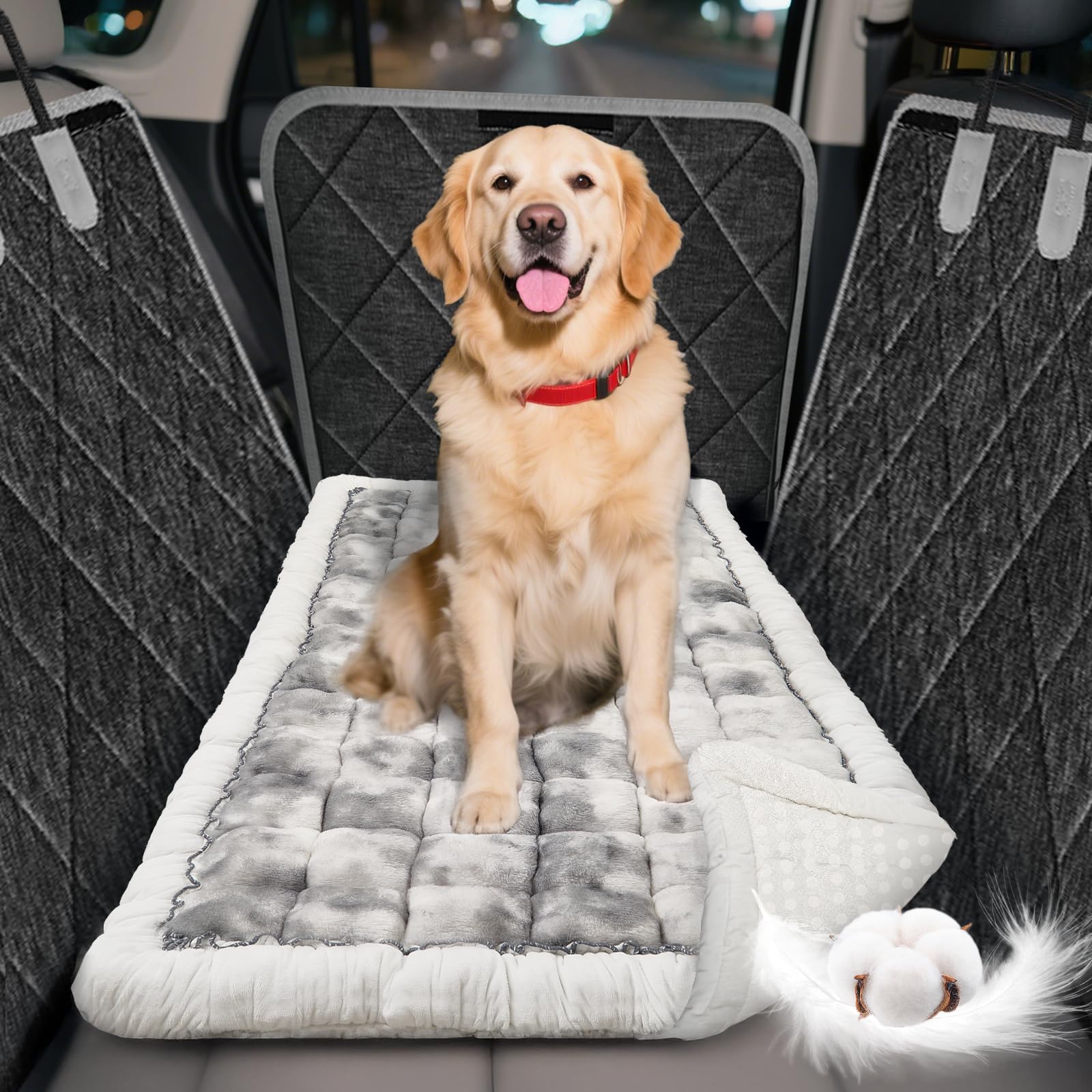 Cyhczx thickened dog bed for car back seat offers plush comfort on commutes.