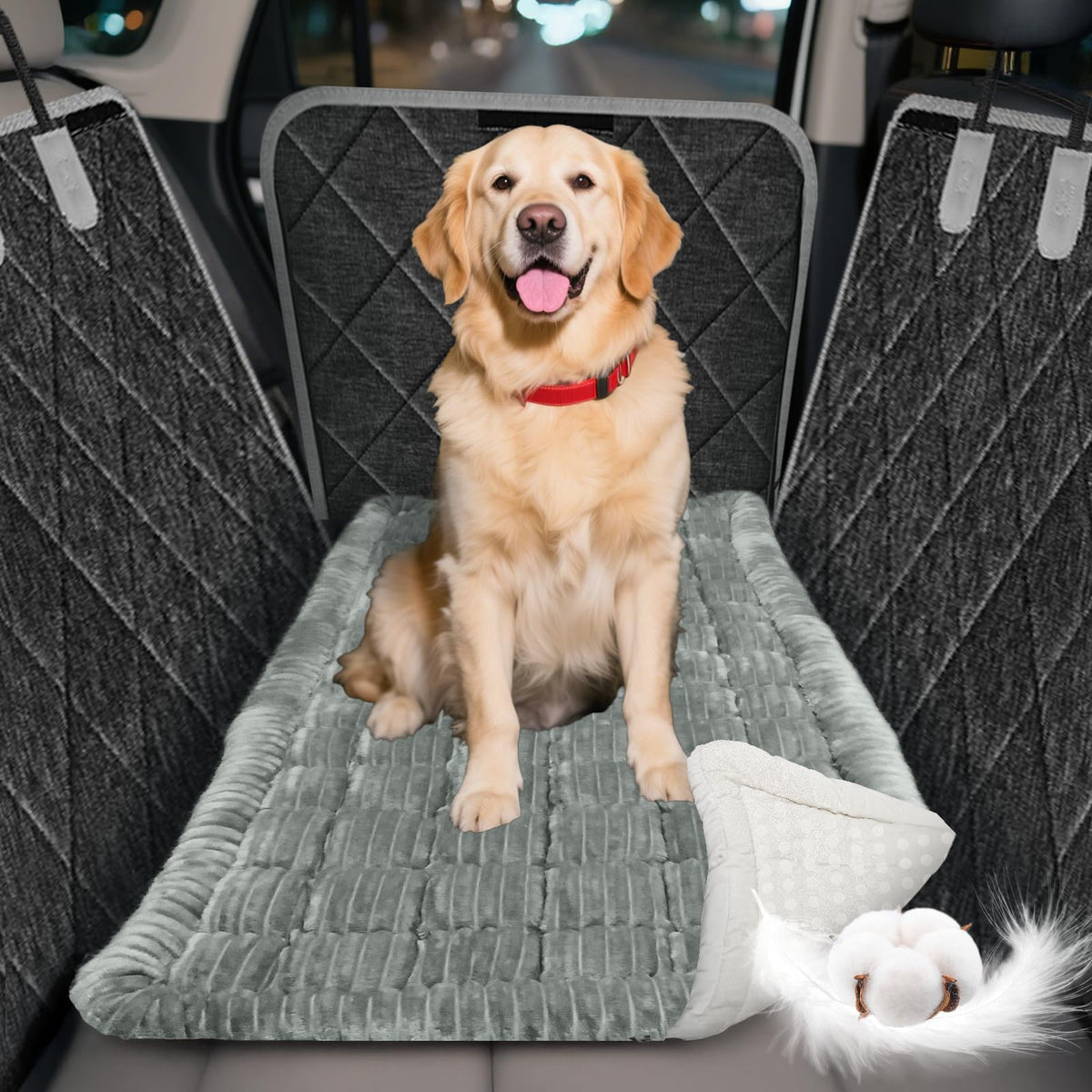 Cyhczx thickened-material-dog-bed-back-seat offers plush comfort on long car rides.