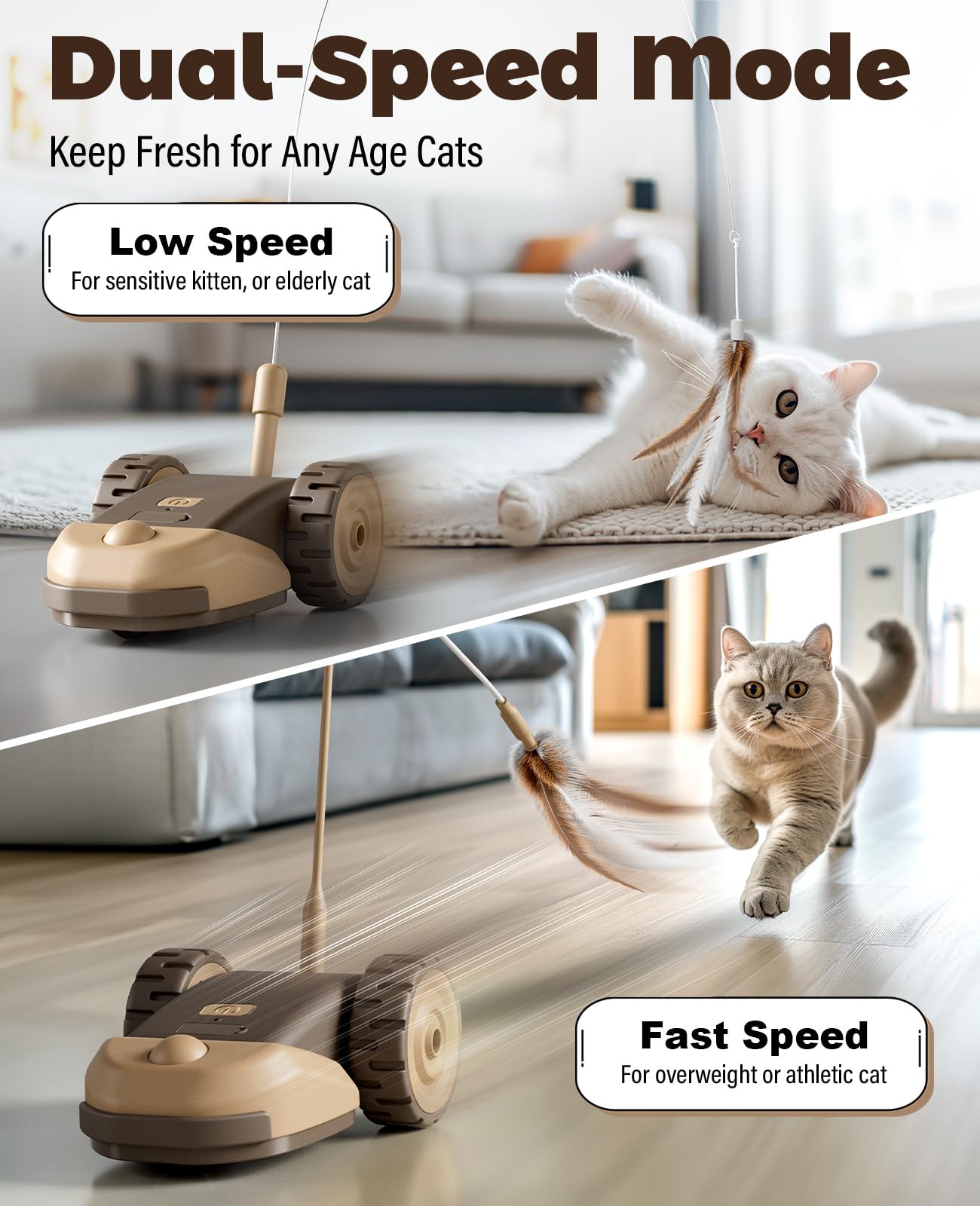 CYROS dual-speed control adapts to your cat's mood for varied play