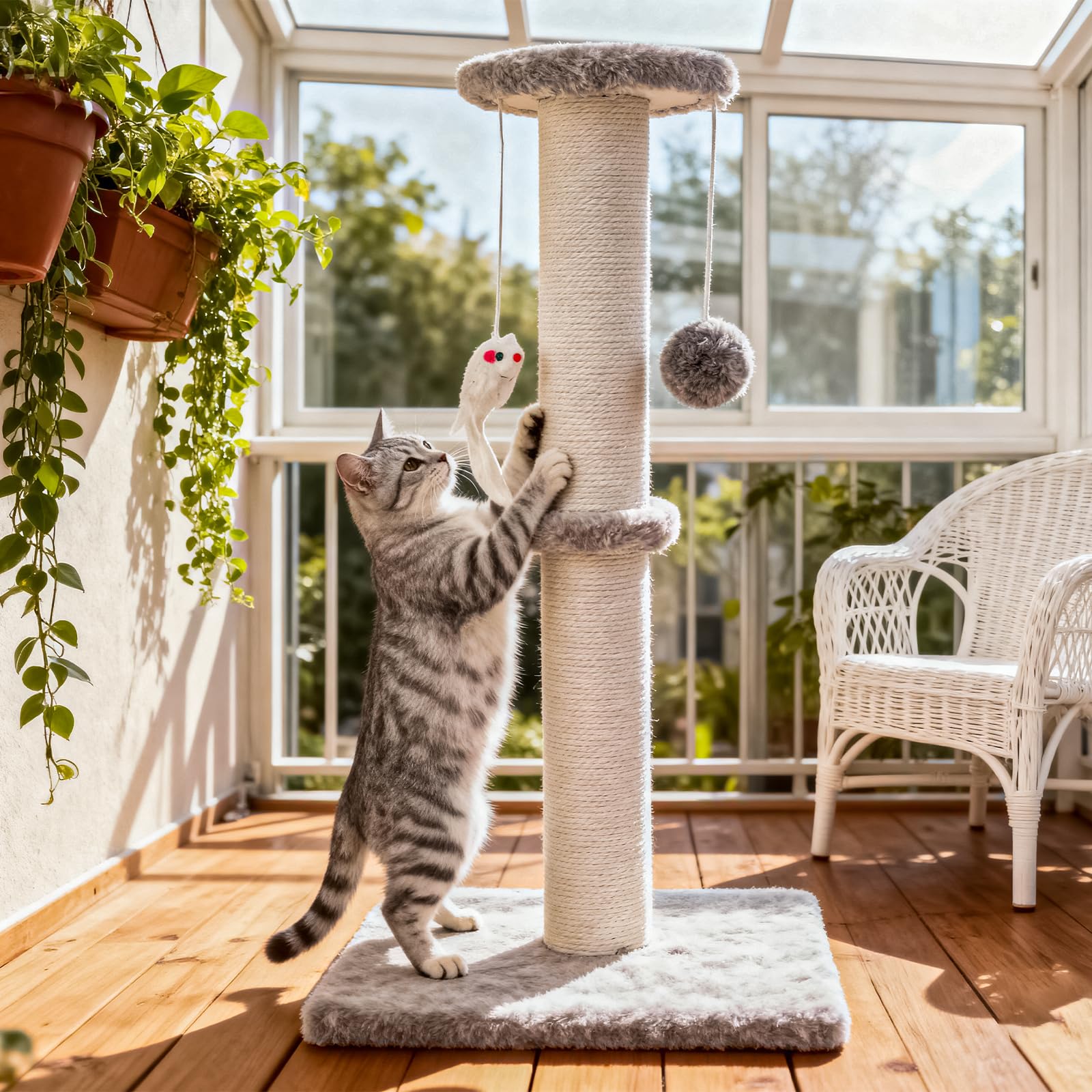 Czoynife easy-assembly sturdy-base design stays stable during active scratching sessions.