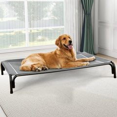 Czpalo elevated dog bed frame provides sturdy indoor/outdoor support for lounging.