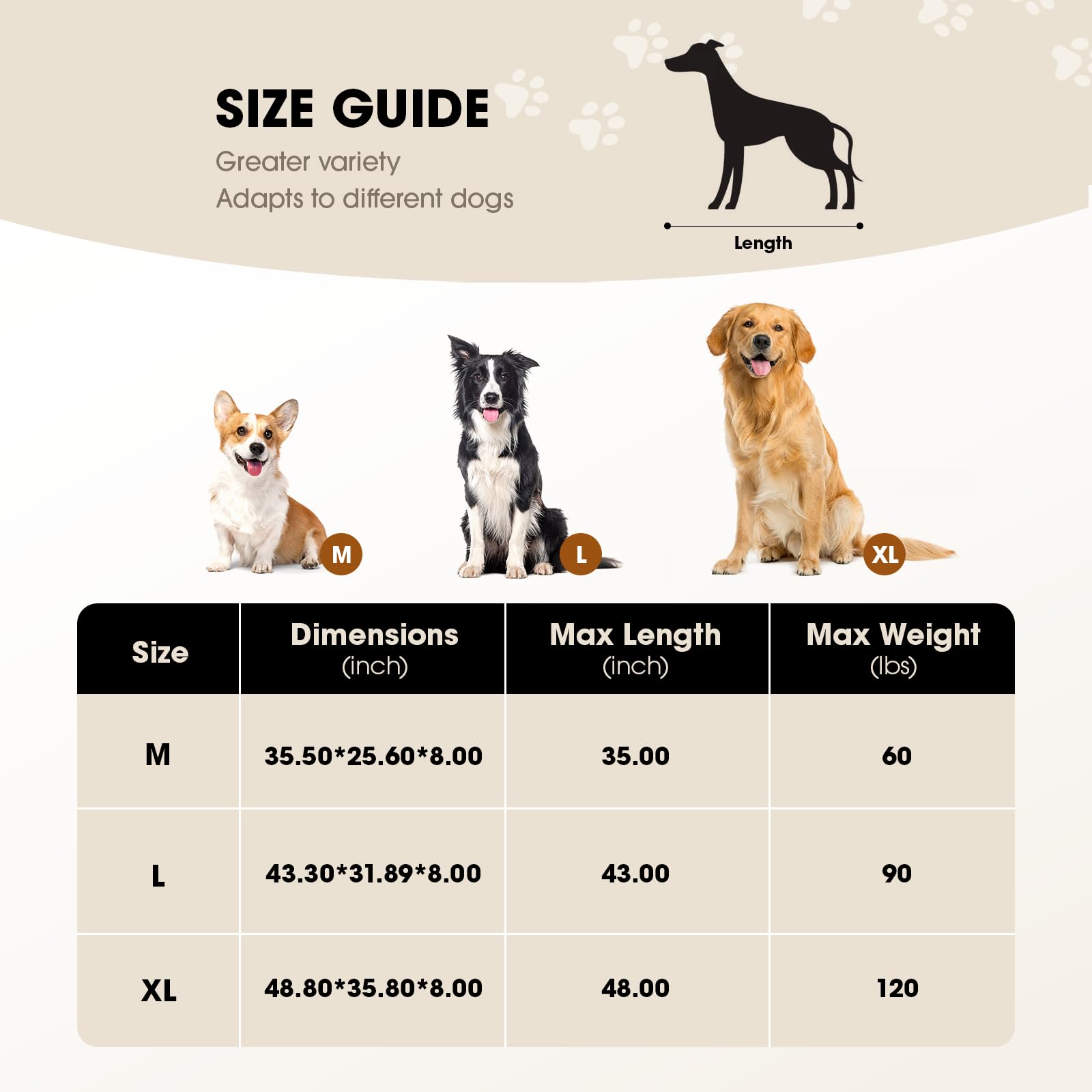 Czpalo large dog bed dimensions 43.3 by 31.9 inches suits dogs up to 90 lbs.