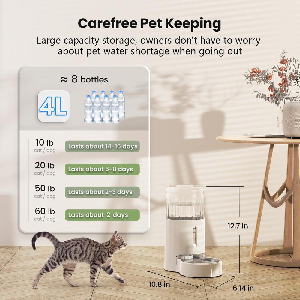 CZPET 4L pet water dispenser gravity-replenishment shows steady water flow for pets.