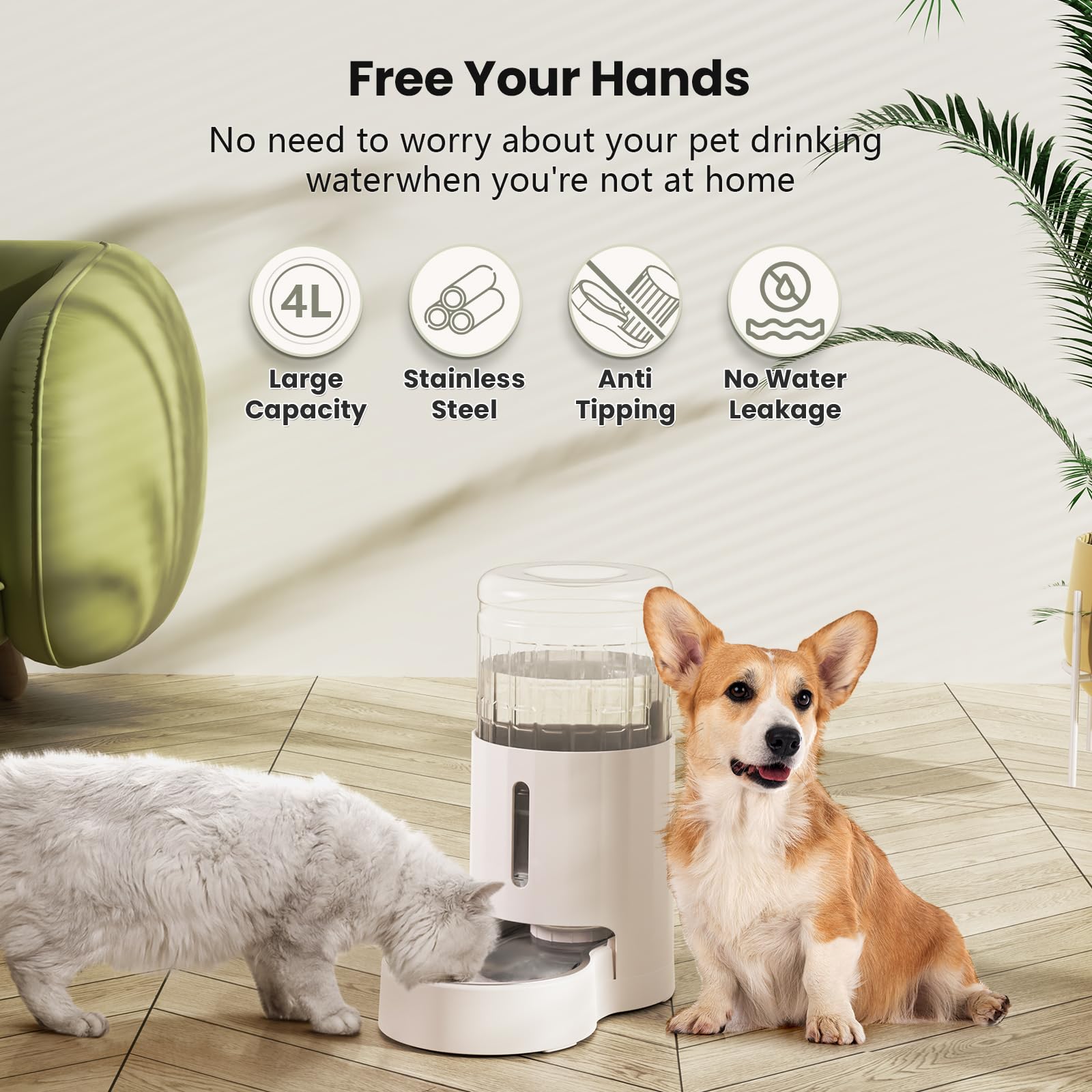 CZPET 4L pet water dispenser indoor outdoor use supports versatile placement for pets.