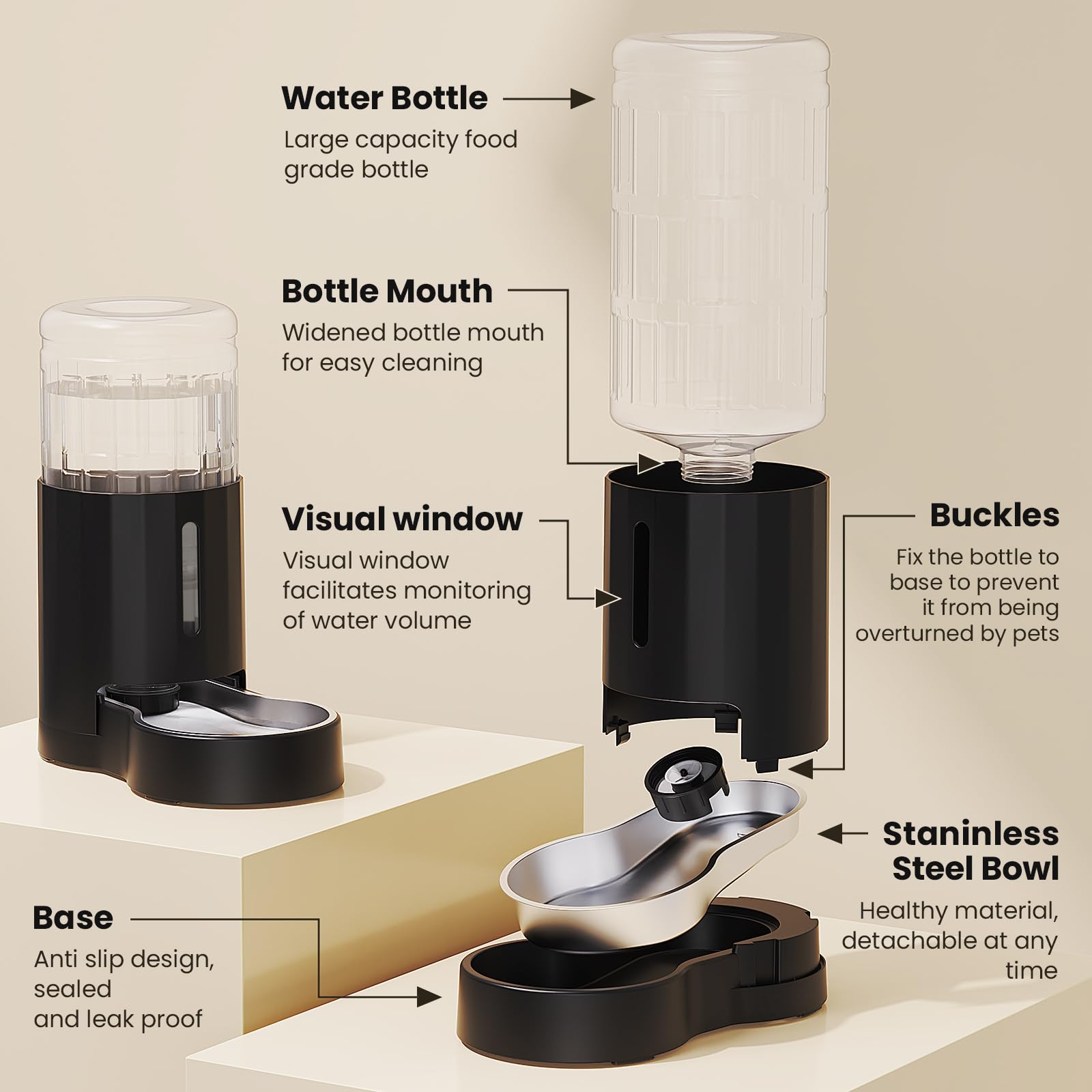 CZPET anti-slip bottom prevents tipping during playful drinking.