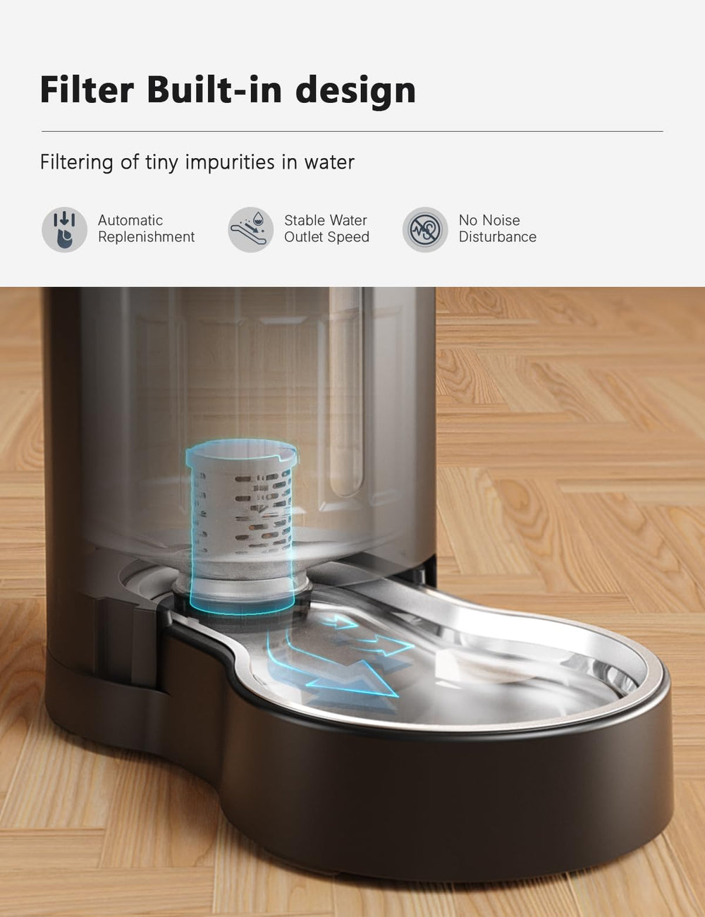 CZPET gravity-replenishment mechanism close-up enabling hands-free hydration.