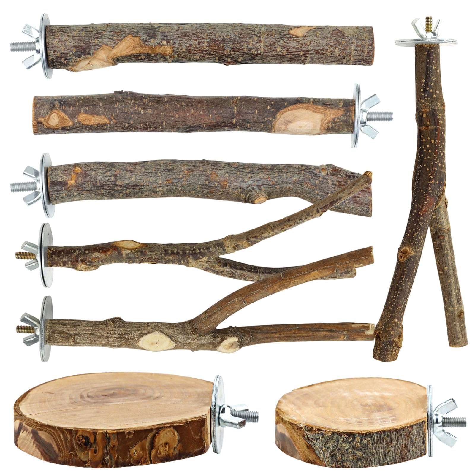 CZWESTC perchas naturales de madera para aves enjauladas, 8 unidades para morder y ejercitar