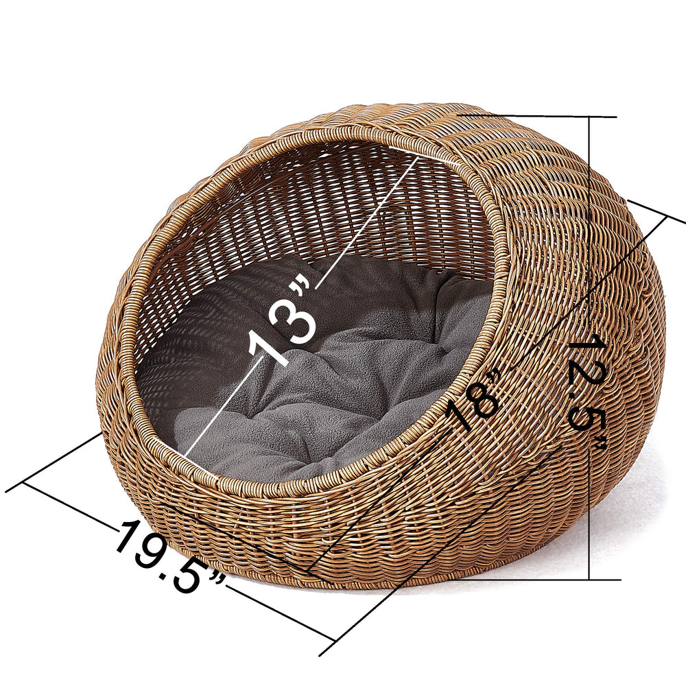 D+GARDEN wicker cat bed dome detailed weave for stylish durability.