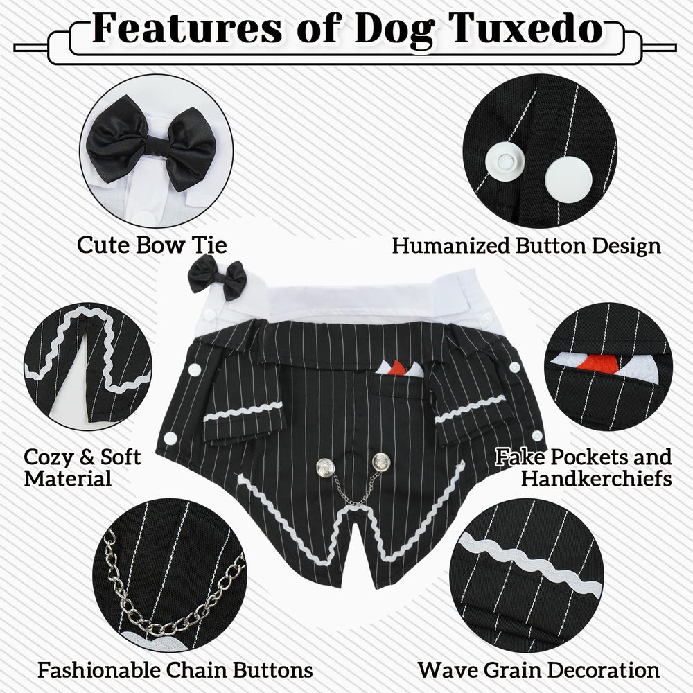 DENTRUN dog tuxedo pocket-stitching detail enhances refined formal vibe.