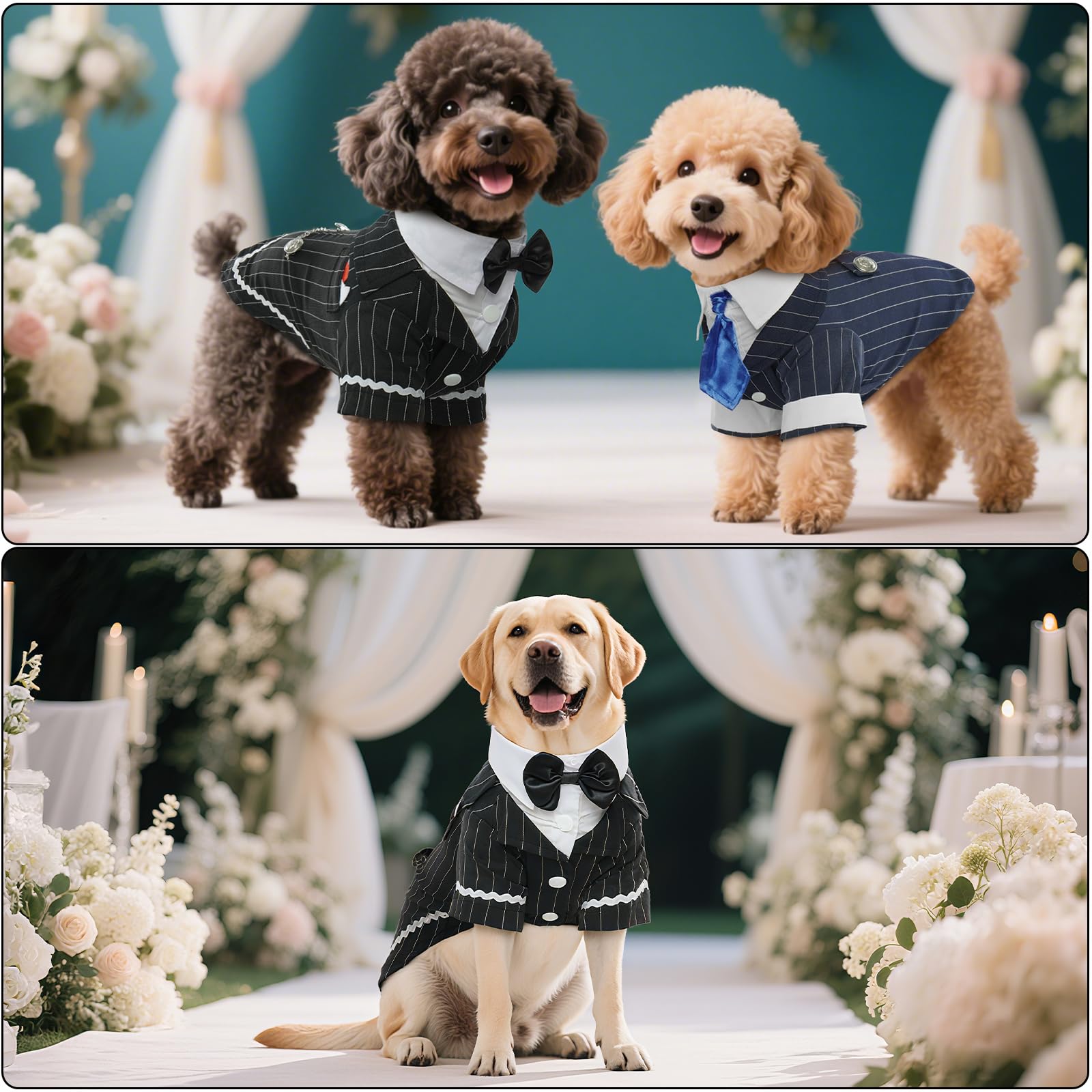 DENTRUN dog tuxedo white collar close-up emphasizes dress-shirt look.