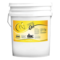 DAC Oil Supplement for Horses 5-gallon pail promoting a glossy coat and omega-3 support.