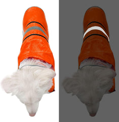 Dadanfly dog raincoat reflective strips orange xs back view for night visibility