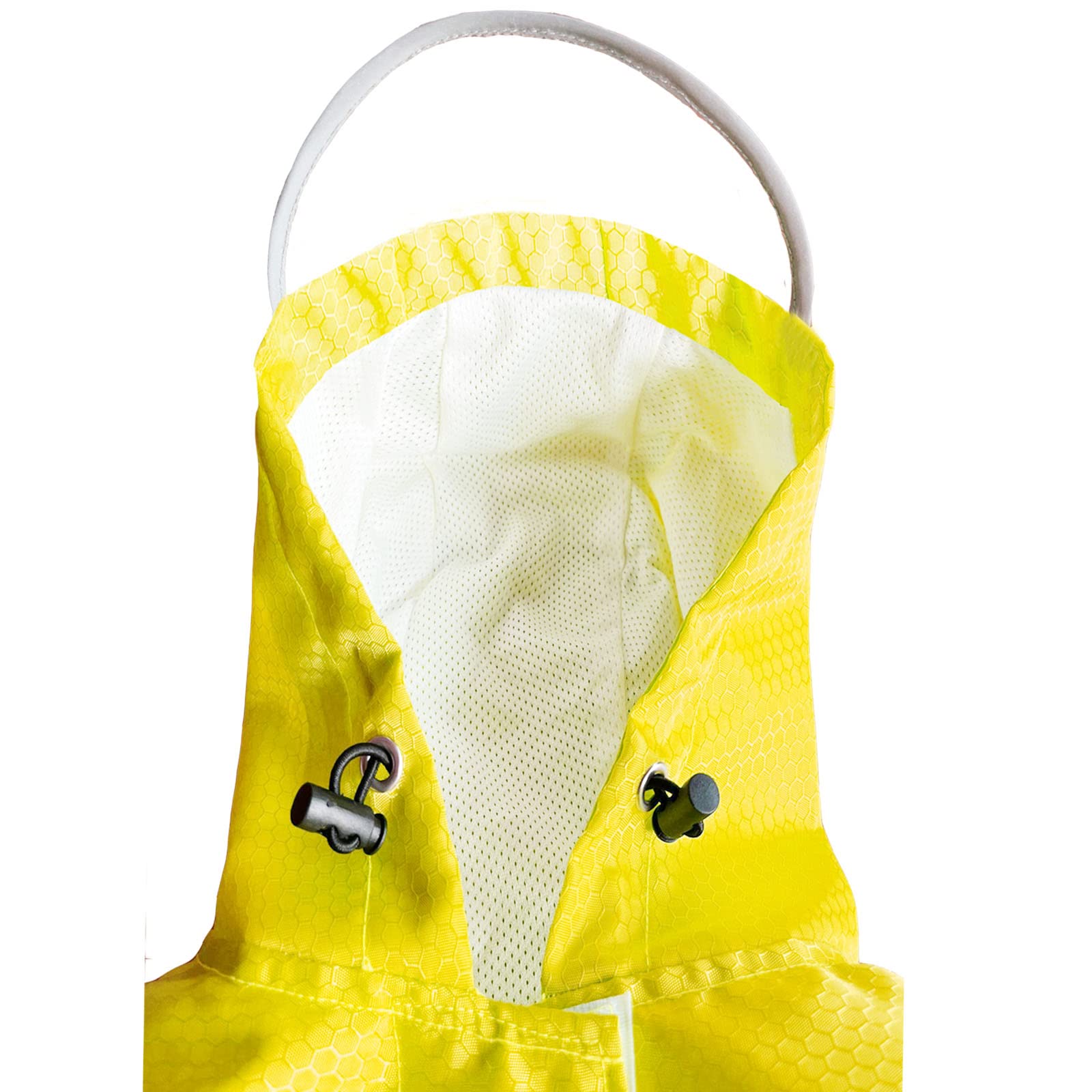 Dadanfly adjustable belly strap on yellow raincoat for secure fit.