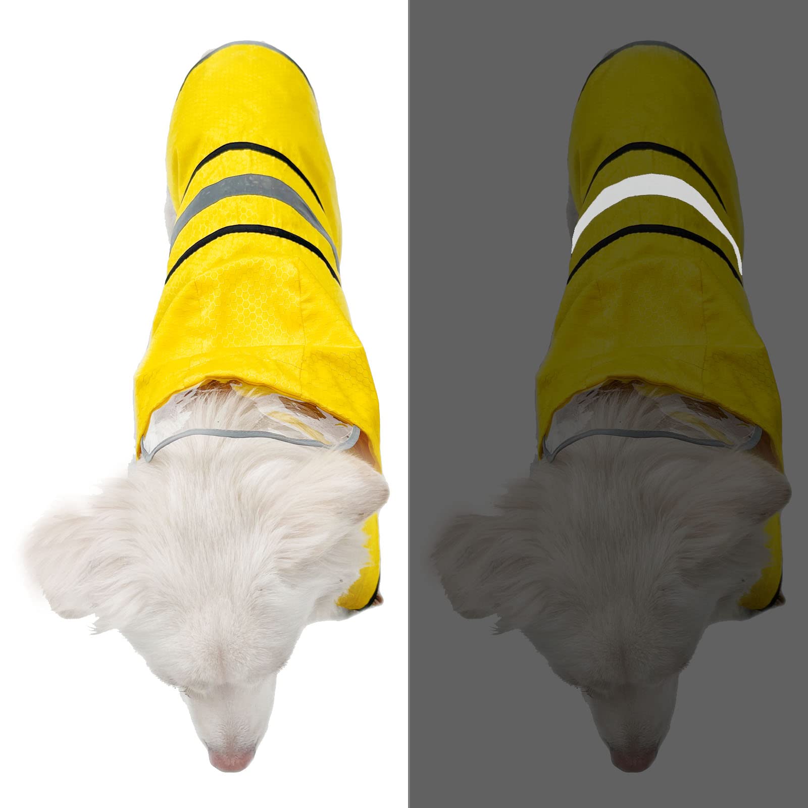 Dadanfly raincoat close-up showing reflective strip for nighttime visibility.