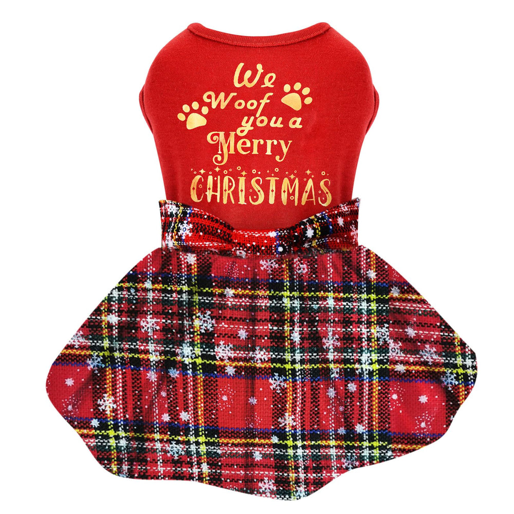 DaFuEn dog Christmas dress plaid pattern, festive attire for holiday photos.