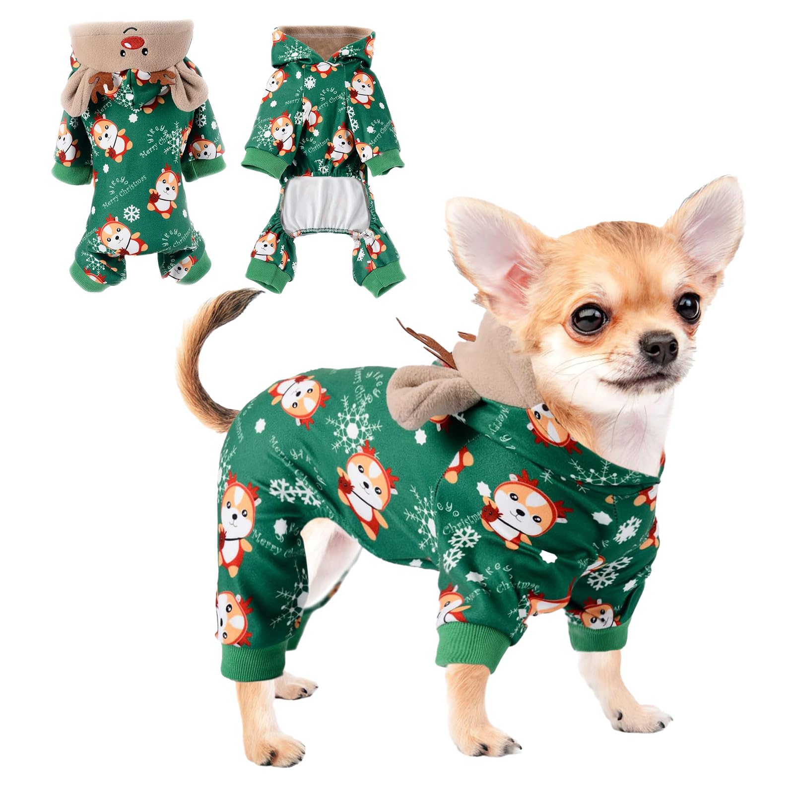 DaFuEn dog Christmas pajamas with reindeer costume for festive photos