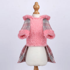 DaFuEn dog hoodie dress pink plaid back view shows stylish fit for small breeds