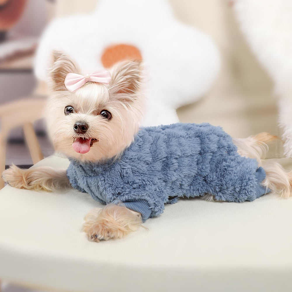 DaFuEn dog pajama set keeps small dogs warm and comfy at home.