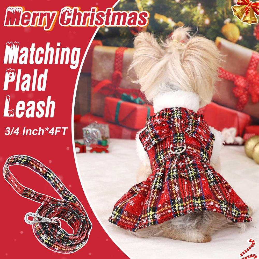 DaFuEn dog sweater dress red plaid back view showing warmth coverage