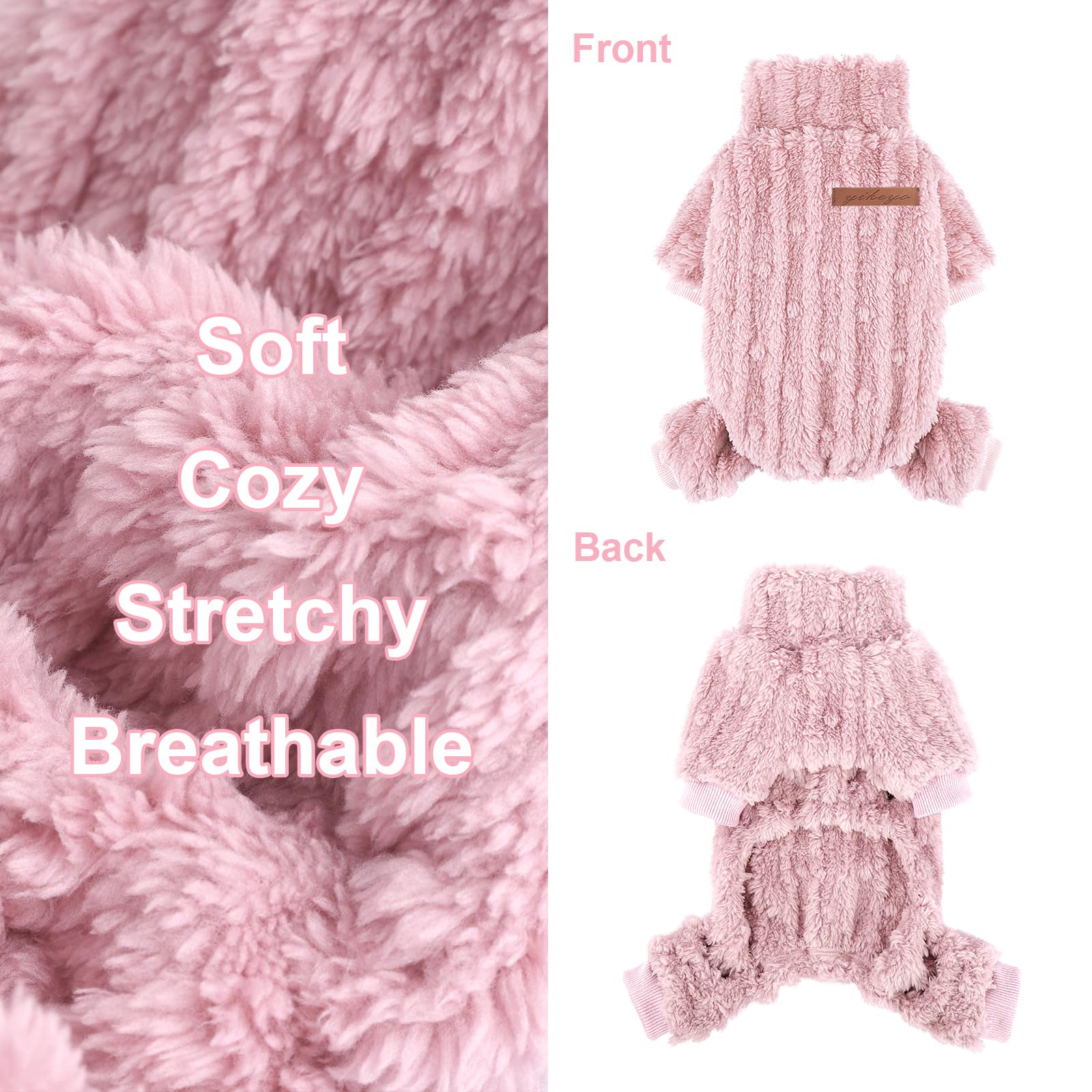 DaFuEn dog sweater light pink, back view, soft texture resists pilling and fading.