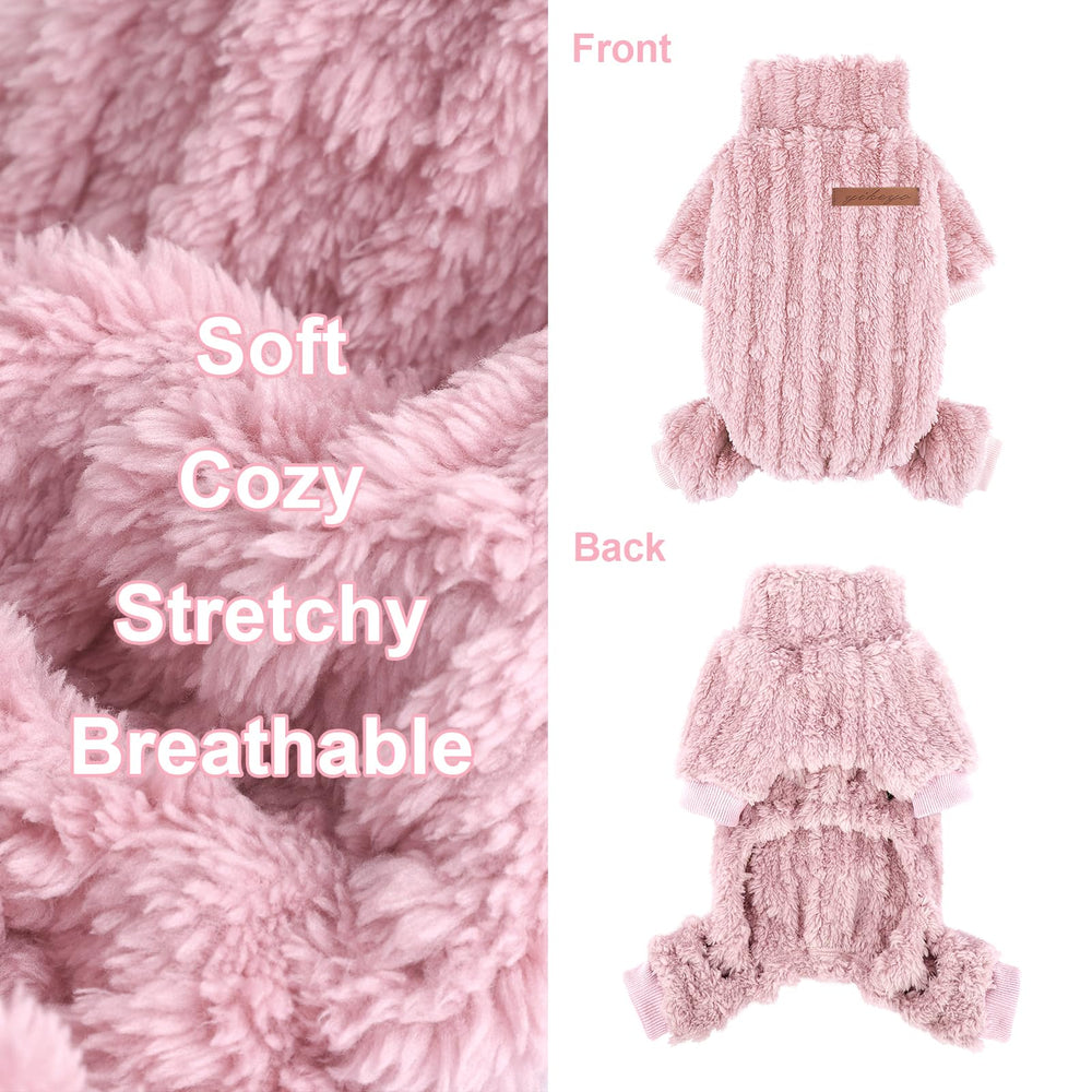 DaFuEn dog sweater light pink, back view, soft texture resists pilling and fading.
