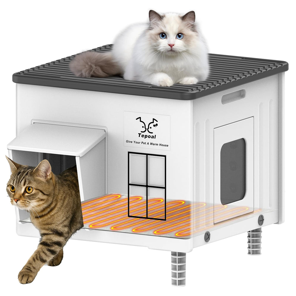 Dahivs Indestructible Heated Cat House exterior shot shows all-weather shelter for outdoors