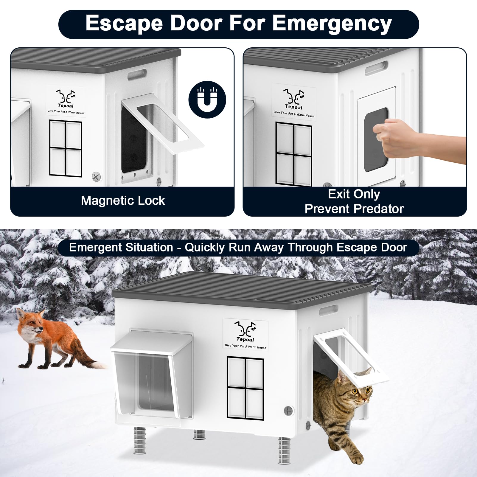 Dahivs Indestructible Heated Cat House insulated walls retain heat for cozy shelter.
