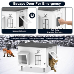 Dahivs Indestructible Heated Cat House insulated walls retain heat for cozy shelter.