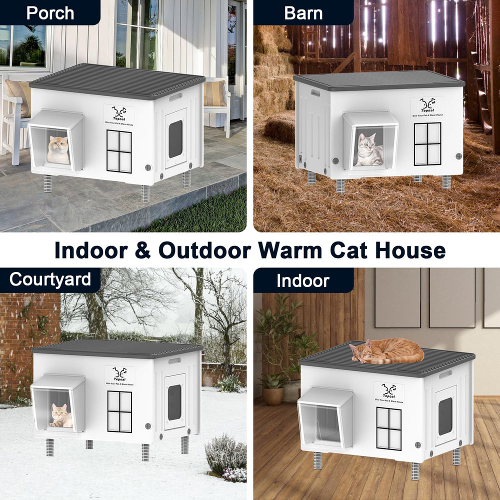 Dahivs Indestructible Heated Cat House multi-cat setup supports two or more cats.